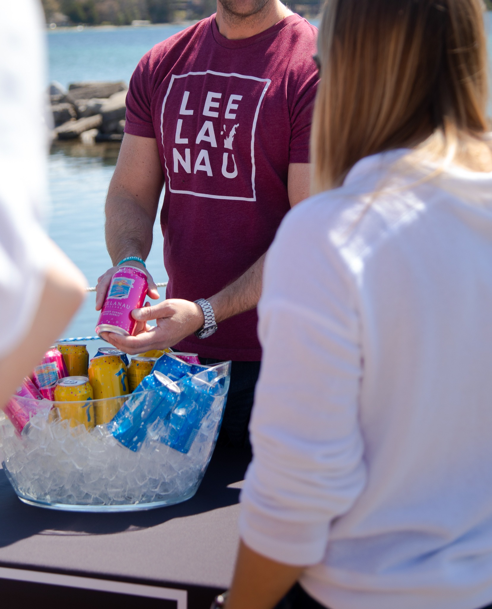 bubbly in a can sitting in an ice bucket